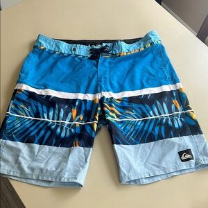 Quiksilver Blue Board Shorts with Tropical Print